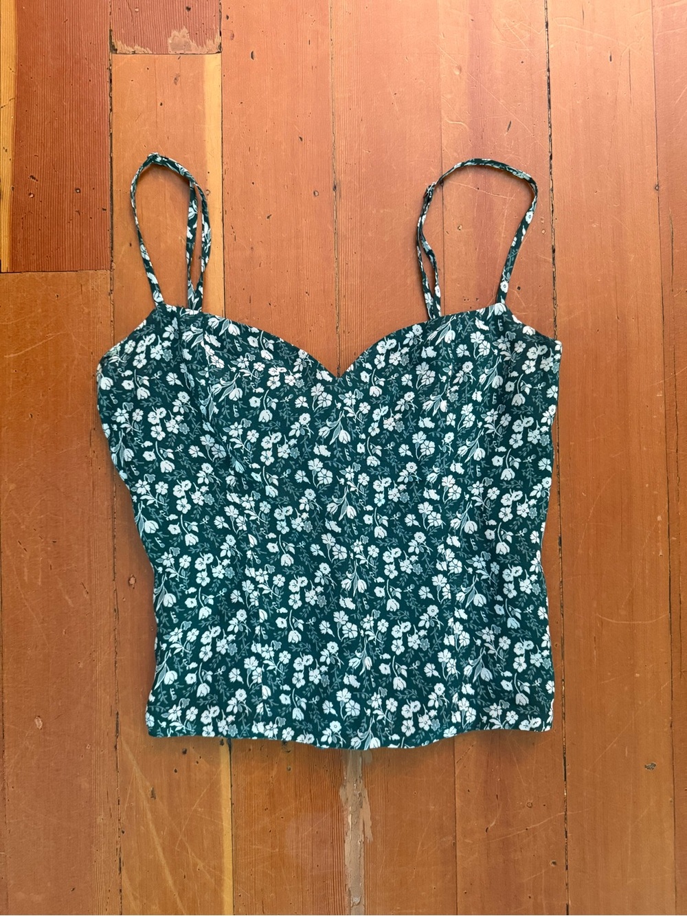 Reformation Teal Floral Sweetheart Cami